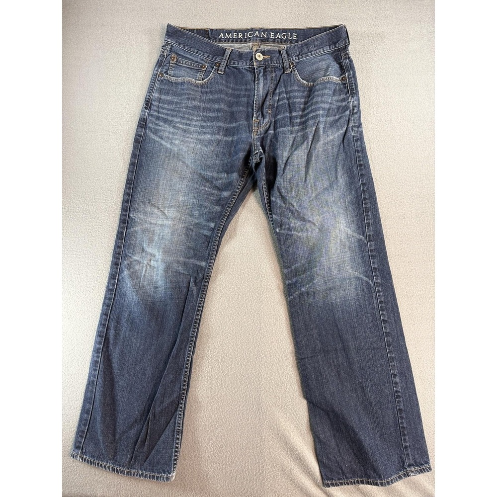 American Eagle Low Rise Boot Jeans Mens 34x32 Med Wash Blue Bootcut Denim Casual